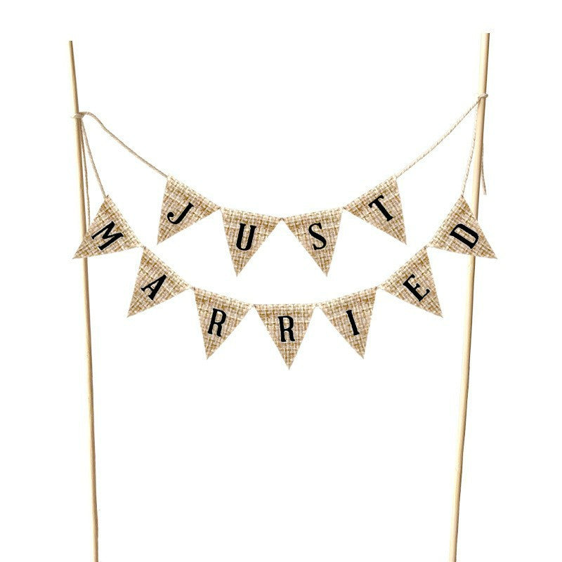 Mini bunting cake banner faux burlap Just Married