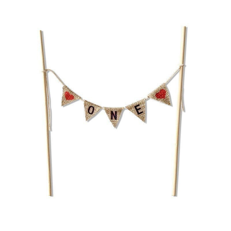 Mini bunting cake banner One with red hearts