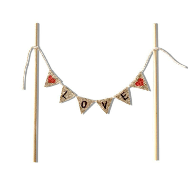 Mini bunting cake banner Love with red hearts