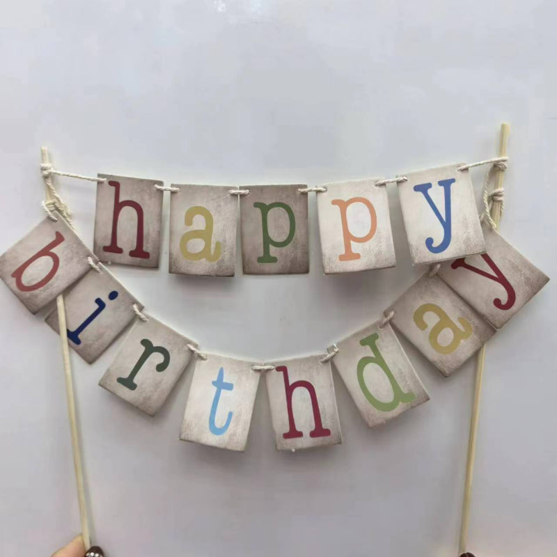 Mini bunting cake banner ivory white fabric flags