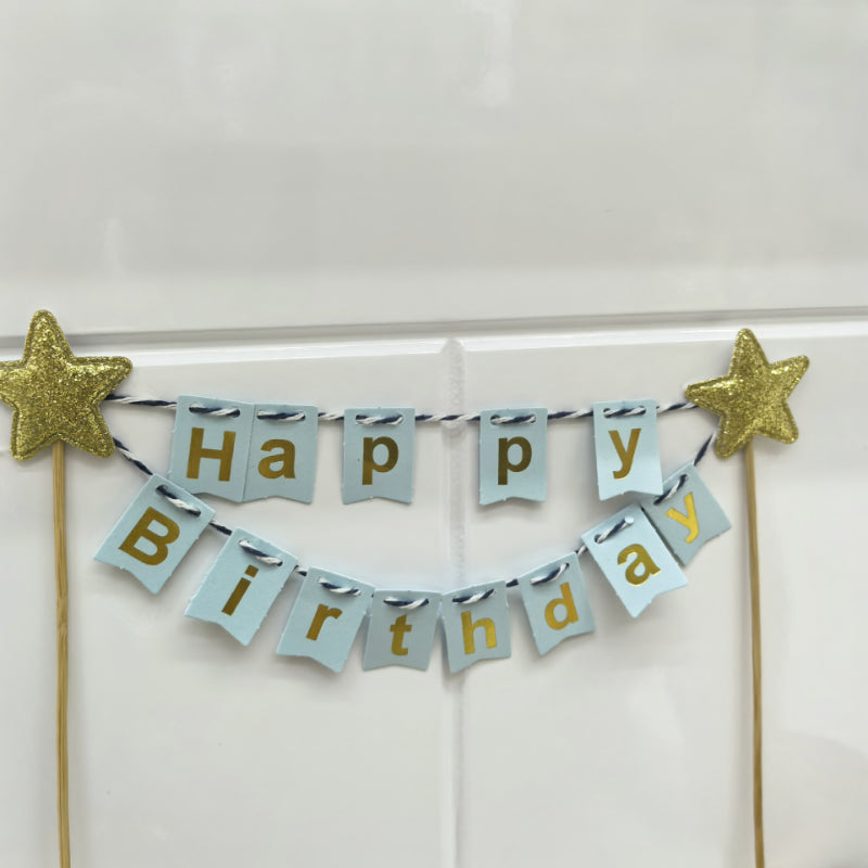 Mini bunting cake banner pink Happy Birthday flags