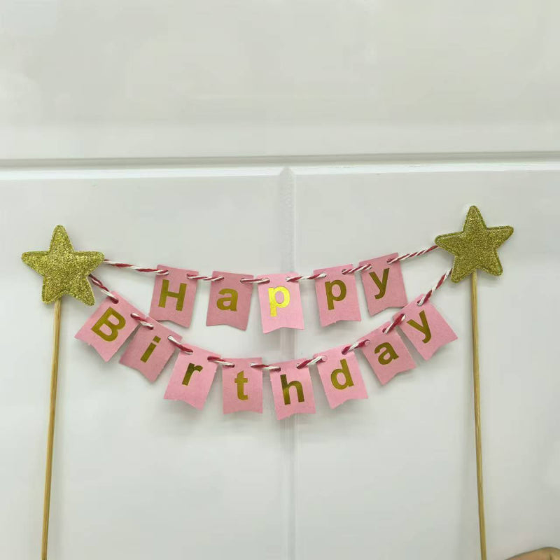 Mini bunting cake banner pink Happy Birthday flags