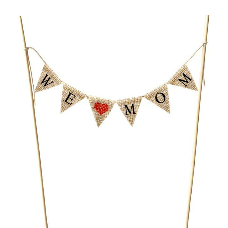 Mini bunting cake banner We Love Mom heart flags