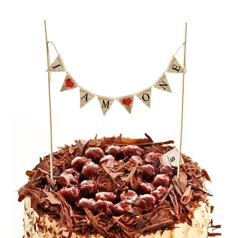 Mini bunting cake banner I Am One pennant flags