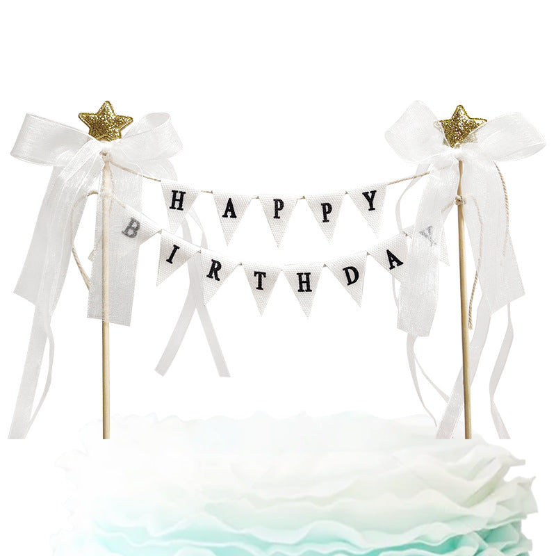 Mini bunting cake banner ribbon bow and star Happy Birthday