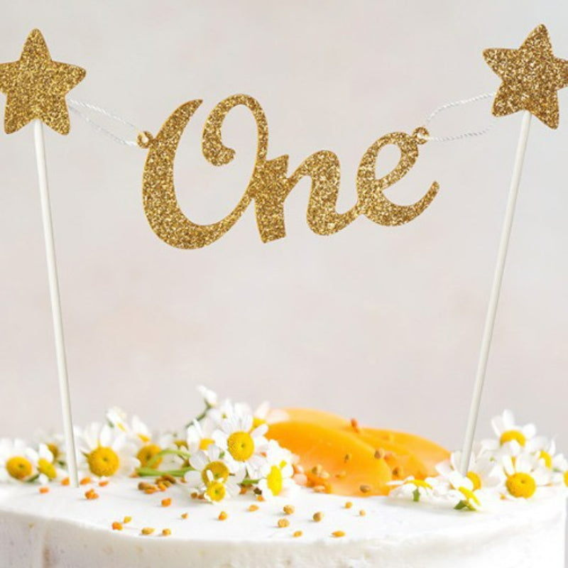 Mini bunting cake banner gold glitter One with stars