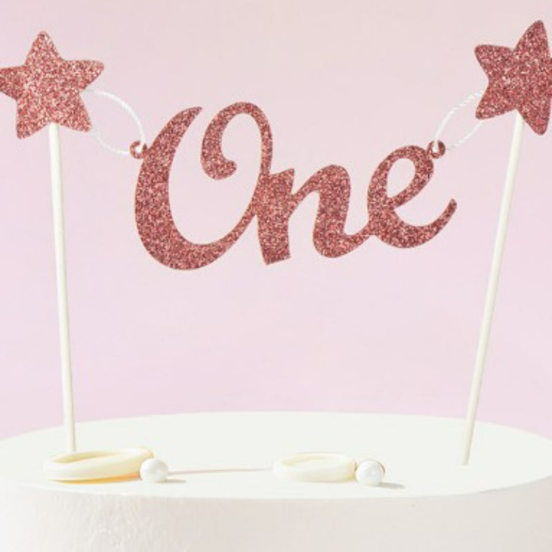 Mini bunting cake banner rose gold glitter One with stars