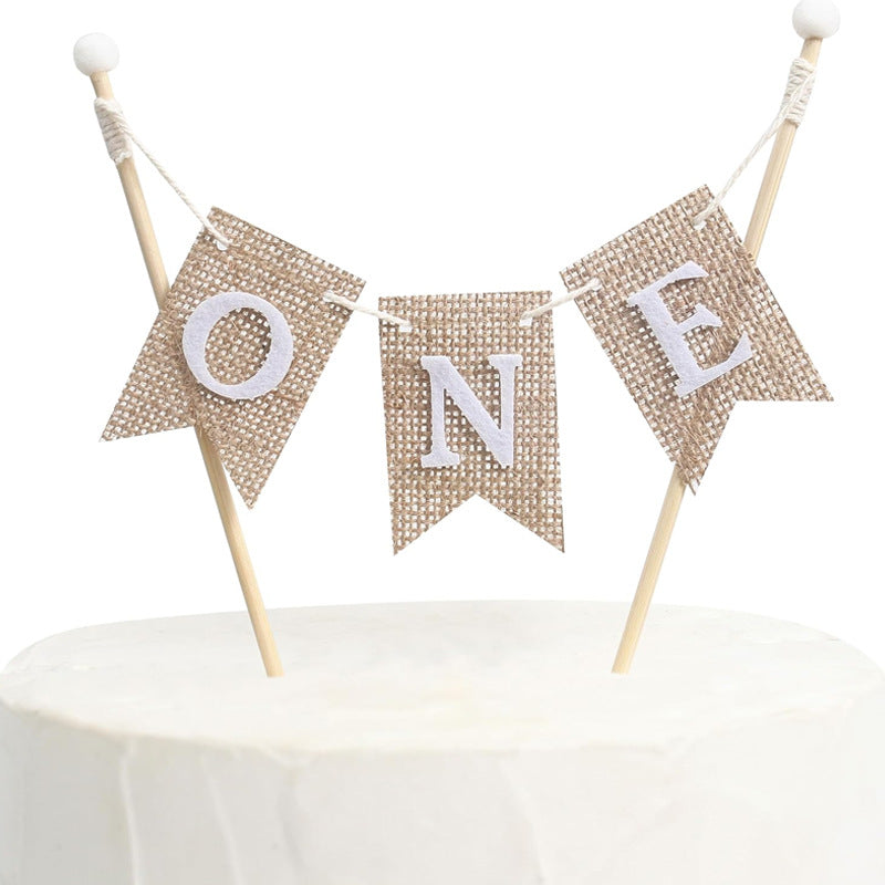 Mini bunting cake banner uppercase white ONE pennants