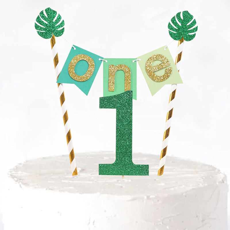 Mini bunting cake banner monstera leaf One