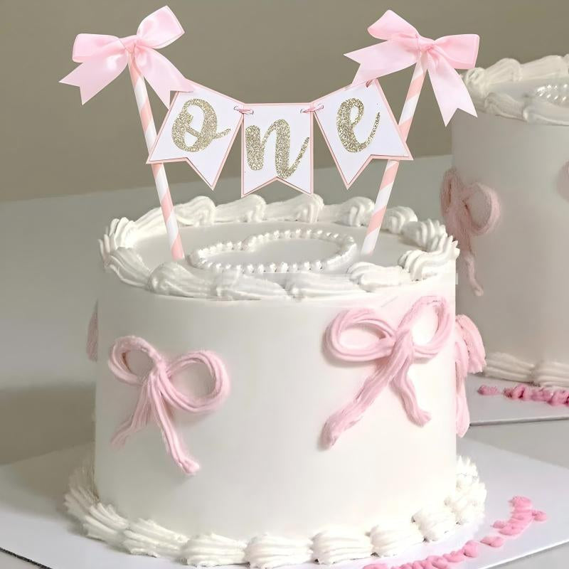 Mini bunting cake banner pink bow pennant One