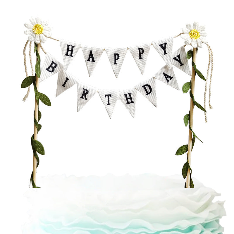 Mini bunting cake banner daisy vine canvas Happy Birthday
