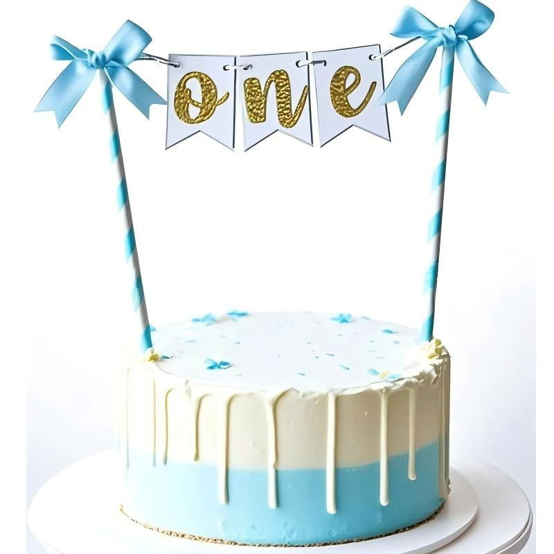 Mini bunting cake banner blue bow pennant One
