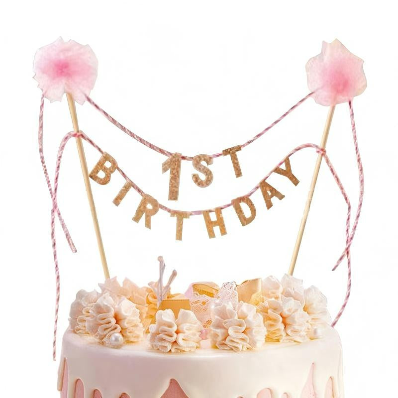 Mini bunting cake banner floral 1st Birthday paper banner