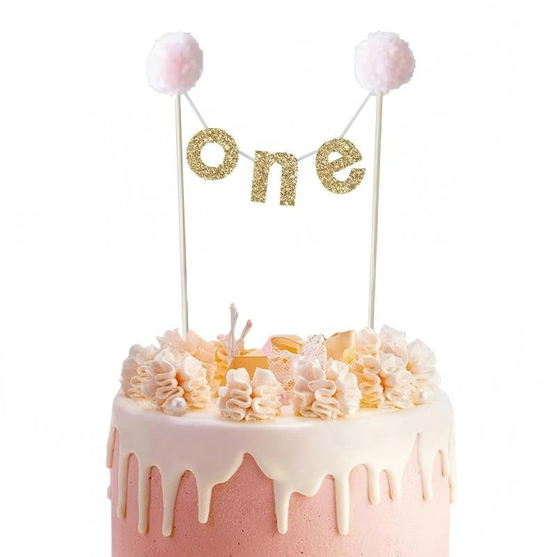 Mini bunting cake banner light pink pompom One