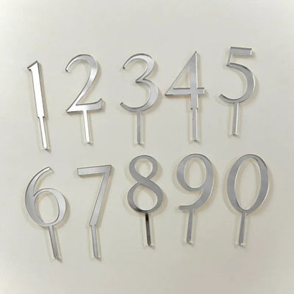 Silver acrylic number cake toppers digits 0 to 9 mirror finish