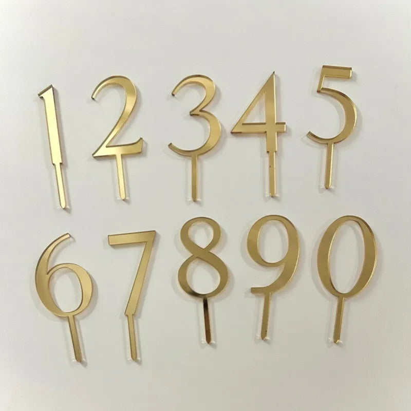 Gold acrylic number cake toppers digits 0 to 9 mirror finish