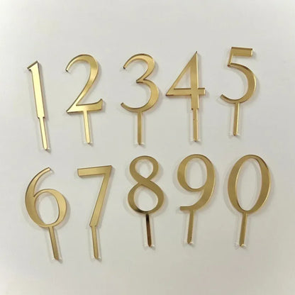 Gold acrylic number cake toppers digits 0 to 9 mirror finish