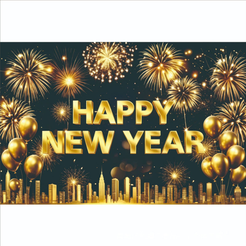 New Year Backdrop Banner, Happy New Year Photo Booth Hanging Wall Decor for NYE Party