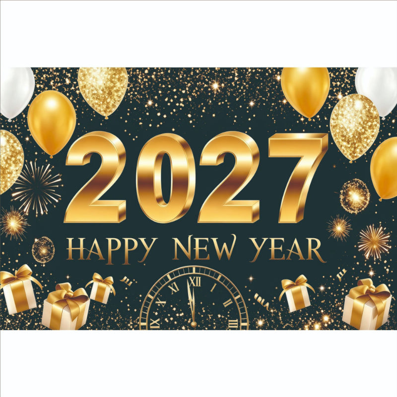 New Year Backdrop Banner, Happy New Year Photo Booth Hanging Wall Decor for NYE Party