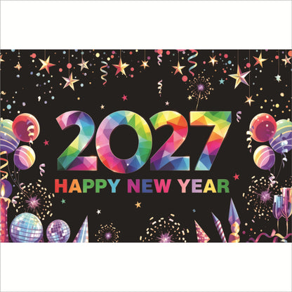 New Year Backdrop Banner, Happy New Year Photo Booth Hanging Wall Decor for NYE Party