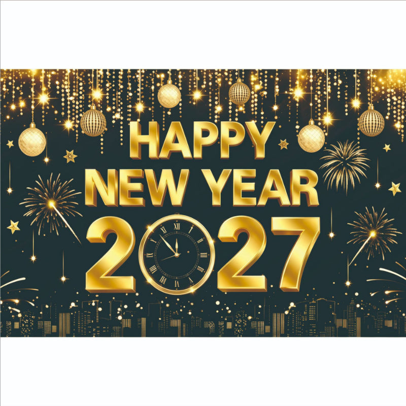 New Year Backdrop Banner, Happy New Year Photo Booth Hanging Wall Decor for NYE Party