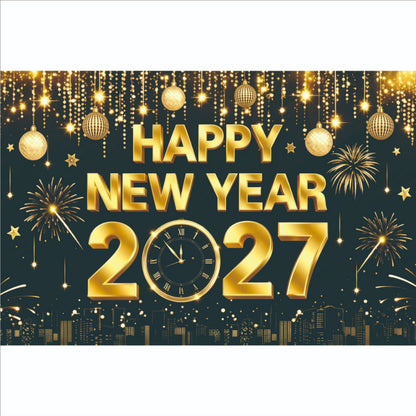 New Year Backdrop Banner, Happy New Year Photo Booth Hanging Wall Decor for NYE Party