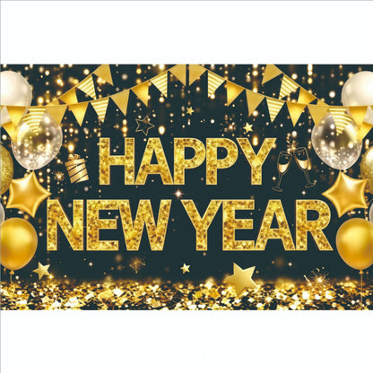New Year Backdrop Banner, Happy New Year Photo Booth Hanging Wall Decor for NYE Party