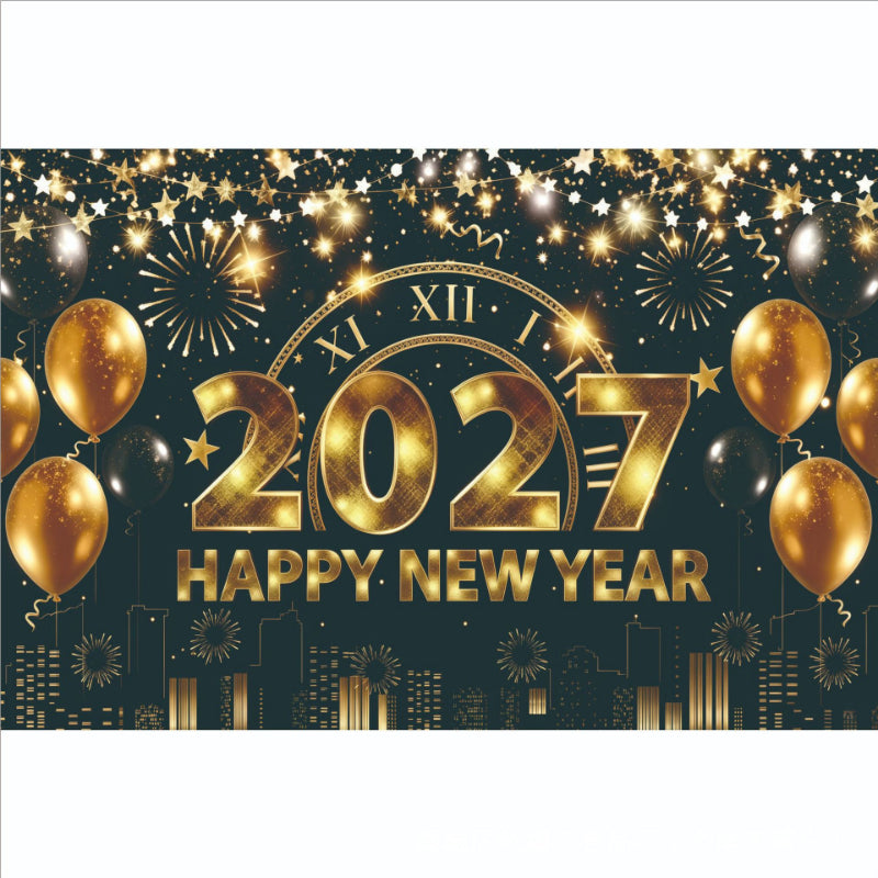 New Year Backdrop Banner, Happy New Year Photo Booth Hanging Wall Decor for NYE Party