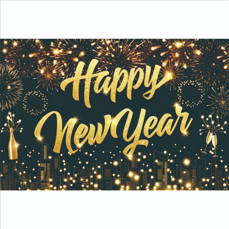 New Year Backdrop Banner, Happy New Year Photo Booth Hanging Wall Decor for NYE Party