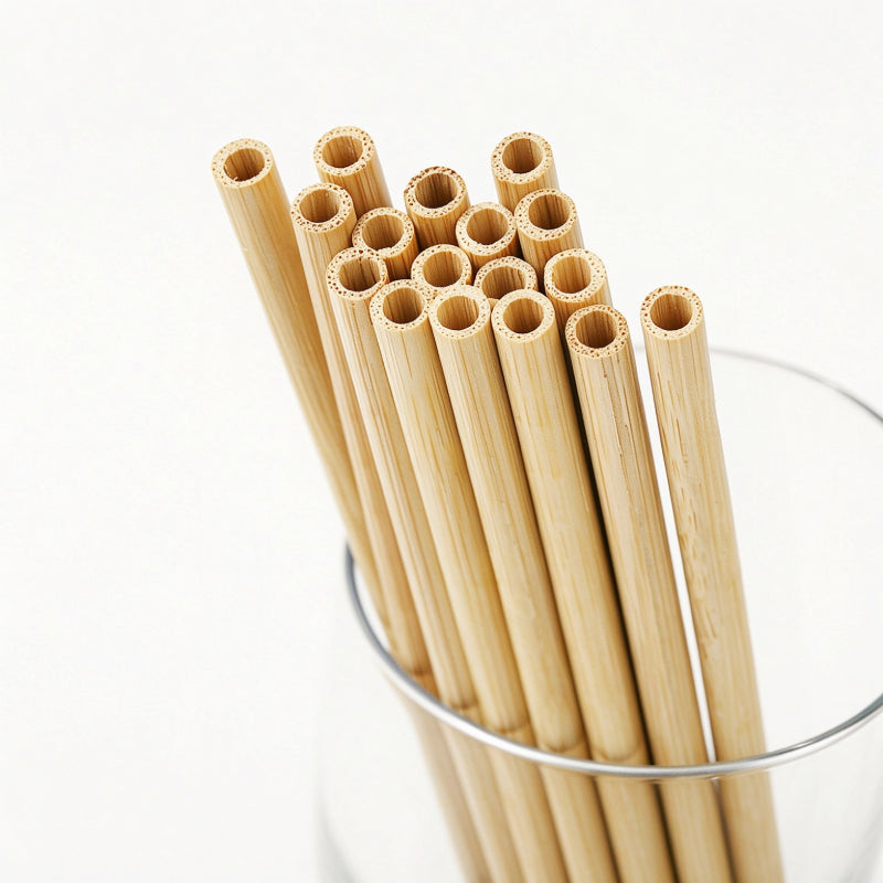 Bamboo drinking straw upright bundle showing flat cut tips