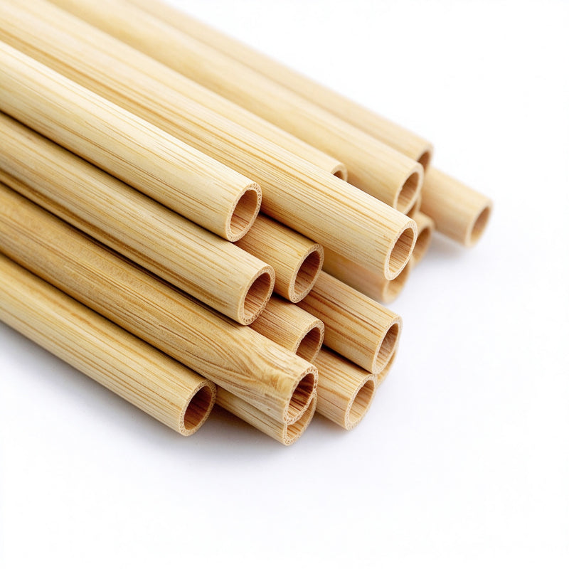 Bamboo drinking straw stacked cluster showing hollow circular bores