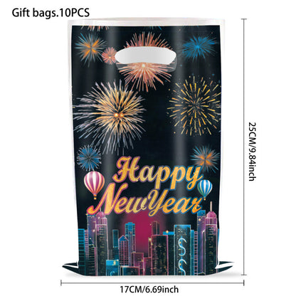 2027 Black Gold Happy New Year Party Set, Banner, Paper Plates, Paper Cups, Tablecloth & Disposable Tableware