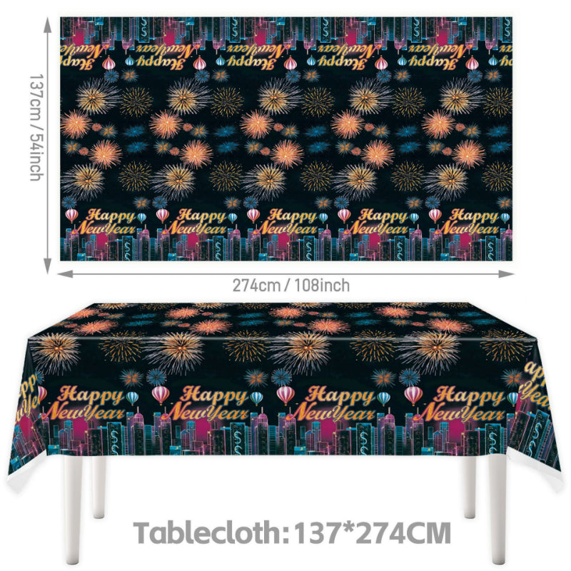 2027 Black Gold Happy New Year Party Set, Banner, Paper Plates, Paper Cups, Tablecloth & Disposable Tableware