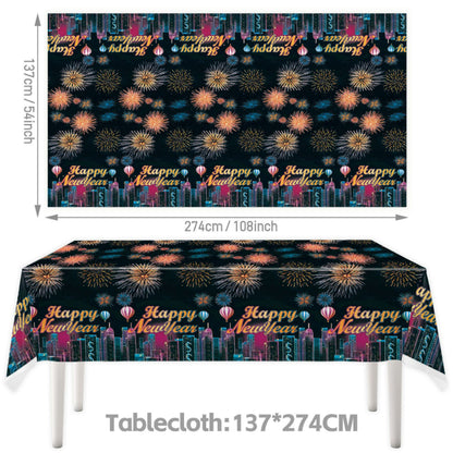 2027 Black Gold Happy New Year Party Set, Banner, Paper Plates, Paper Cups, Tablecloth & Disposable Tableware