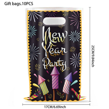 2027 Black Gold Happy New Year Party Set, Banner, Paper Plates, Paper Cups, Tablecloth & Disposable Tableware