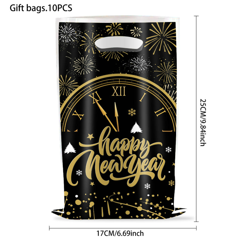 2027 Black Gold Happy New Year Party Set, Banner, Paper Plates, Paper Cups, Tablecloth & Disposable Tableware