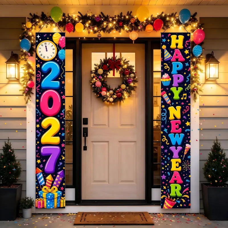 2027 New Year Hanging Couplets  – Gold Foil Party Hanging Scrolls for NYE Celebration, Home & Event Decoration