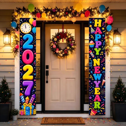 2027 New Year Hanging Couplets  – Gold Foil Party Hanging Scrolls for NYE Celebration, Home & Event Decoration