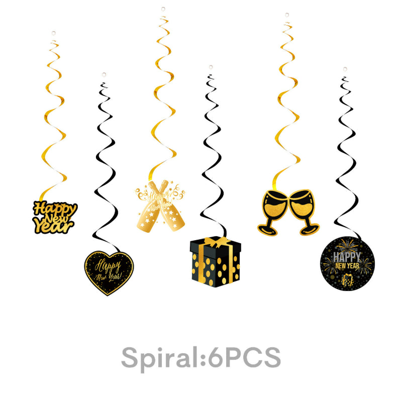2027 Black Gold Happy New Year Party Set, Banner, Paper Plates, Paper Cups, Tablecloth & Disposable Tableware