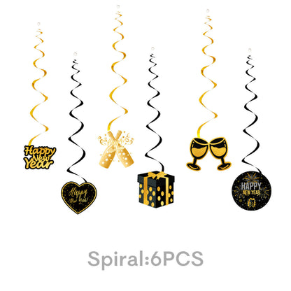 2027 Black Gold Happy New Year Party Set, Banner, Paper Plates, Paper Cups, Tablecloth & Disposable Tableware