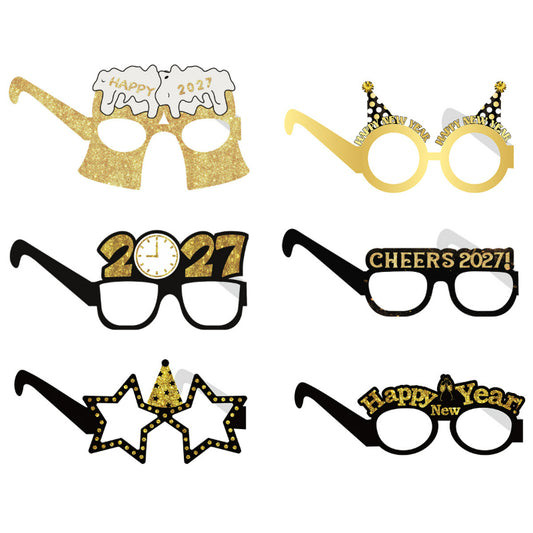 Black Gold Paper Glasses, Funny New Year Photo Booth Props for NYE Party Decor Wholesale
