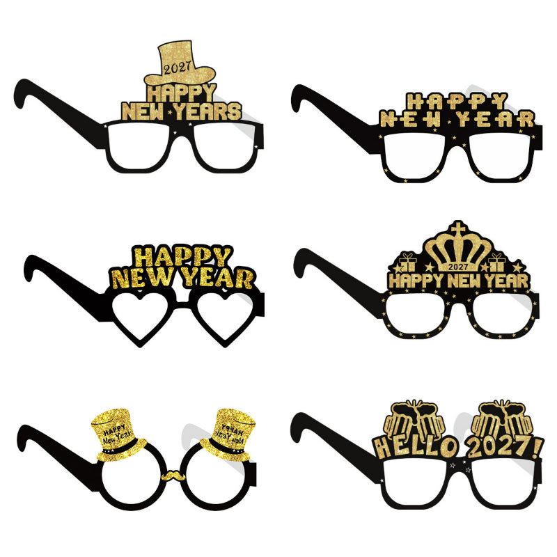 Black Gold Paper Glasses, Funny New Year Photo Booth Props for NYE Party Decor Wholesale