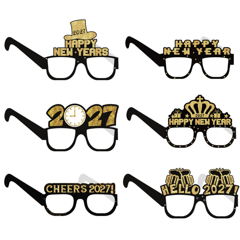 Black Gold Paper Glasses, Funny New Year Photo Booth Props for NYE Party Decor Wholesale