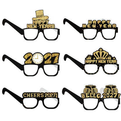Black Gold Paper Glasses, Funny New Year Photo Booth Props for NYE Party Decor Wholesale