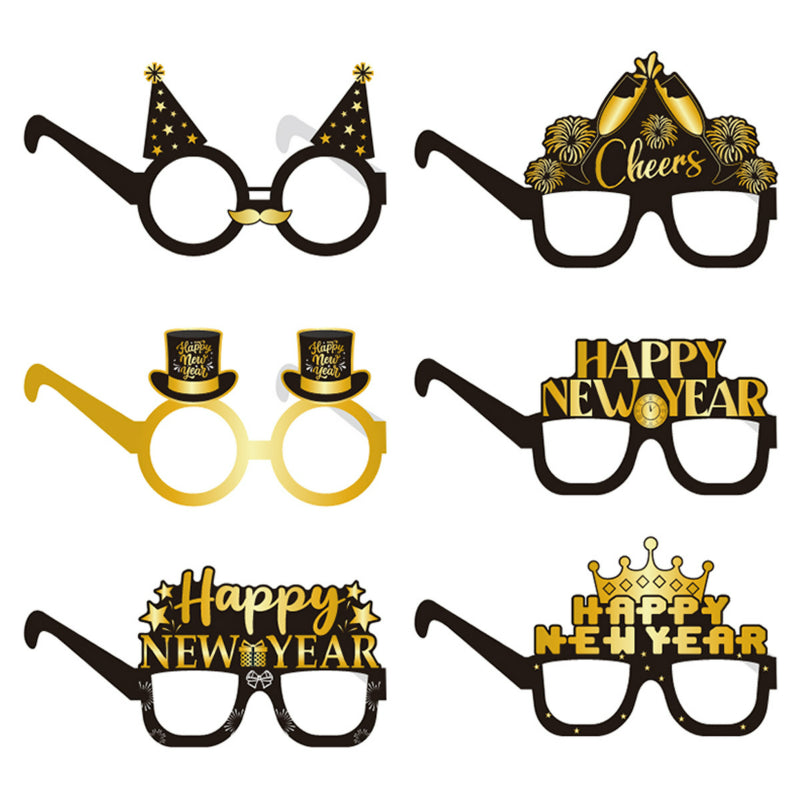 Black Gold Paper Glasses, Funny New Year Photo Booth Props for NYE Party Decor Wholesale