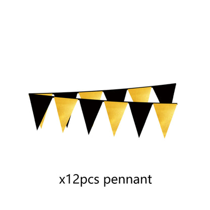 2027 Black Gold Happy New Year Party Set, Banner, Paper Plates, Paper Cups, Tablecloth & Disposable Tableware