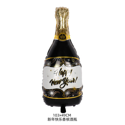 Happy New Year Balloons, Wine Bottle & Meteor Foil Set for Party Decor