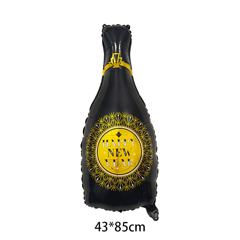 Happy New Year Balloons, Wine Bottle & Meteor Foil Set for Party Decor