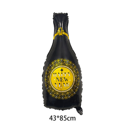 Happy New Year Balloons, Wine Bottle & Meteor Foil Set for Party Decor