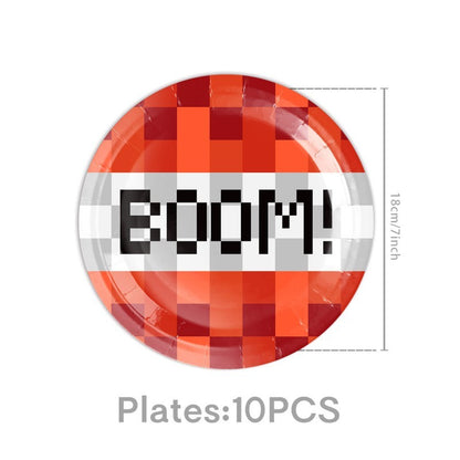 Pixel Square Birthday Party Set – Disposable Tableware & Banner for Kids Minecraft Themed Celebration, Cartoon Block Decor Supplies